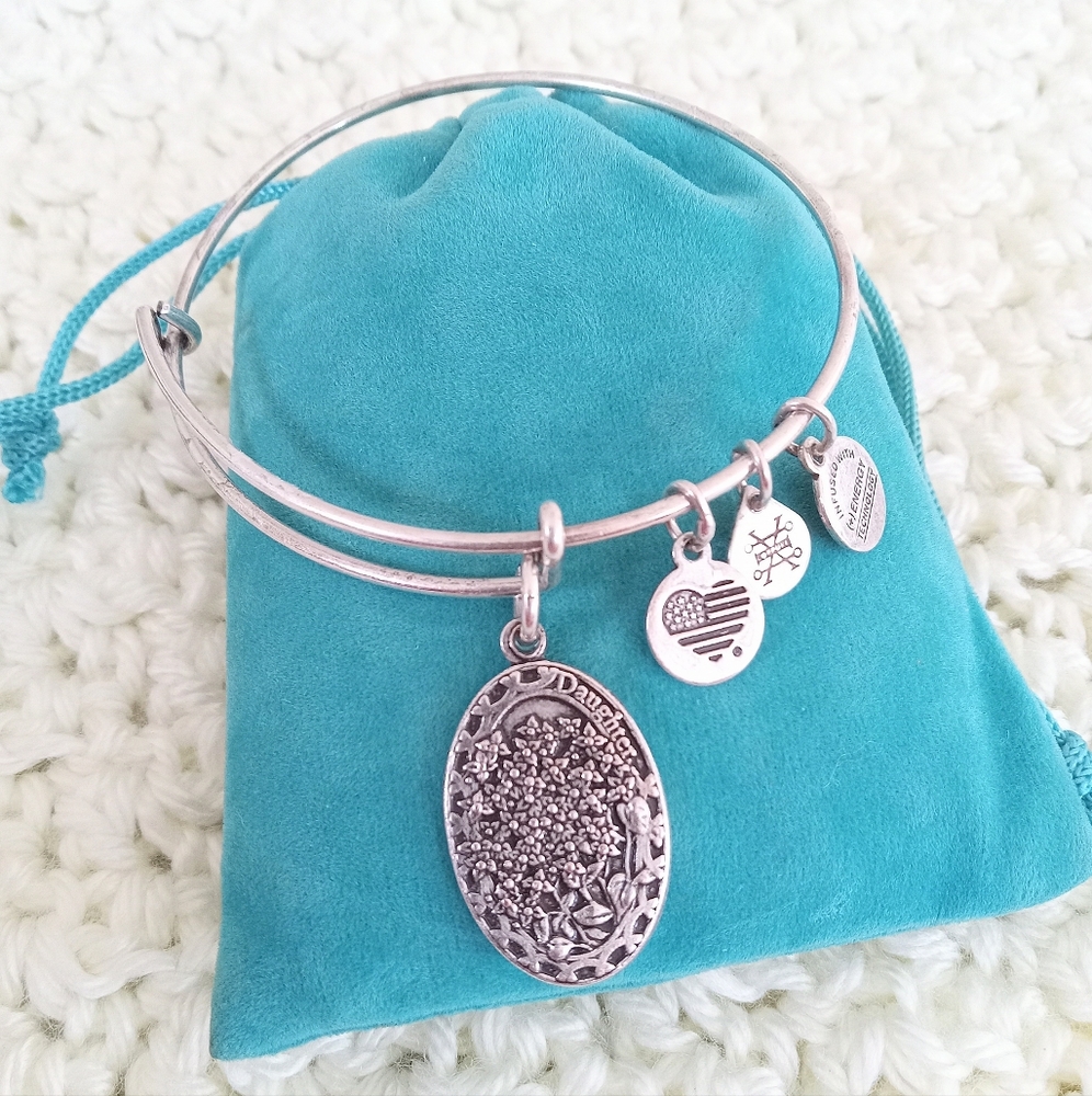 Alex and Ani Rafaelian silver BECAUSE I LOVE YOU DAUGHTER Silver Charms Bracelet